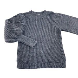 ORIANA Knit Sweater Ribbed Puff‎ Sleeve Mock Neck Gray Size L Made in Italy